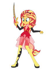 Size: 2788x3580 | Tagged: safe, artist:gmaplay, imported from derpibooru, sunset shimmer, human, cheer you on, equestria girls, equestria girls series, forgotten friendship, spoiler:eqg series (season 2), kamen rider ryuki, magic, ponied up, simple background, solo, super ponied up, sword, transparent background, weapon