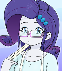 Size: 640x740 | Tagged: safe, alternate version, artist:batipin, imported from derpibooru, rarity, human, equestria girls, female, glasses, looking at you, measuring tape, ruler, solo