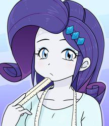 Size: 640x740 | Tagged: safe, alternate version, artist:batipin, imported from derpibooru, rarity, human, equestria girls, female, looking at you, measuring tape, missing accessory, no glasses, ruler, solo