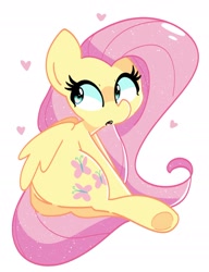 Size: 1564x2033 | Tagged: safe, artist:kindakismet, imported from derpibooru, fluttershy, pegasus, pony, butt, female, heart, mare, plot, simple background, sitting, solo, underhoof, white background, wings