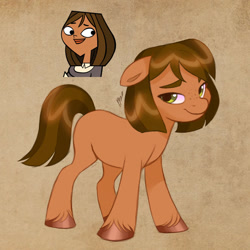 Size: 1280x1280 | Tagged: safe, artist:artharuhi, imported from derpibooru, earth pony, human, pony, courtney, female, looking at you, mare, ponified, solo, total drama, total drama island