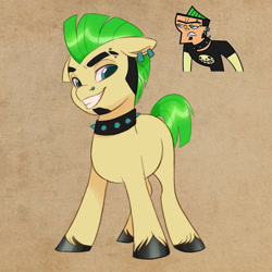 Size: 1280x1280 | Tagged: safe, artist:artharuhi, imported from derpibooru, earth pony, human, pony, collar, duncan, looking at you, piercing, ponified, solo, total drama, total drama island