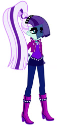 Size: 600x1331 | Tagged: safe, artist:mmmarconi365, artist:thecheeseburger, imported from derpibooru, coloratura, equestria girls, boots, clothes, denim, high heel boots, jacket, jeans, pants, rara, shirt, shoes, simple background, solo