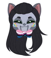 Size: 1024x1171 | Tagged: safe, artist:purplegrim40, imported from derpibooru, oc, oc only, cat, cat pony, original species, pony, bowtie, commission, eyes closed, female, mare, pansexual pride flag, pride, pride flag, pride month, simple background, smiling, solo, transparent background, ych result