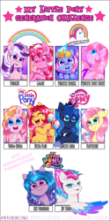 Size: 1296x2601 | Tagged: safe, artist:starember, imported from derpibooru, fiesta flair, fluttershy, galaxy (g1), izzy moonbow, princess luna, princess sparkle, toola roola, twilight, zipp storm, earth pony, pegasus, pony, twinkle eyed pony, unicorn, adorazipp, bust, crown, cute, fiestabetes, g1, g1 twiabetes, g2, g2 sparklebetes, g2 sweet sweet berry, g3, g4, g5, galaxydorable, horn, izzybetes, jewelry, logo, looking at you, lunabetes, maracas, musical instrument, my little pony logo, my little pony: a new generation, my little pony: a new generation logo, peytral, princess sweet berry, regalia, roolabetes, shyabetes, spread wings, stars, twilight (g1), wings