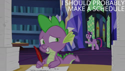 Size: 1280x720 | Tagged: safe, edit, edited screencap, editor:quoterific, imported from derpibooru, screencap, spike, twilight sparkle, alicorn, dragon, pony, once upon a zeppelin, season 7, duo, female, grin, male, mare, open mouth, open smile, smiling, text, twilight sparkle (alicorn), twilight's castle