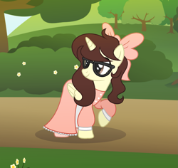 Size: 1751x1653 | Tagged: safe, artist:darbypop1, imported from derpibooru, oc, oc:darby, alicorn, alicorn oc, bow, clothes, dress, female, glasses, hair bow, horn, mare, solo, wings