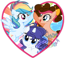 Size: 2384x2128 | Tagged: safe, artist:cheekycheesefan101, imported from derpibooru, oc, oc only, oc:ivory charm, oc:strawberry cheese, oc:windline rainbow, earth pony, pegasus, pony, unicorn, base used, female, mare, offspring, parent:cheese sandwich, parent:fancypants, parent:pinkie pie, parent:rainbow dash, parent:rarity, parent:soarin', parents:cheesepie, parents:raripants, parents:soarindash