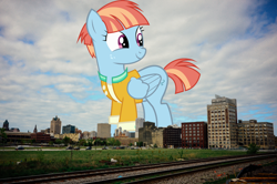 Size: 2048x1357 | Tagged: safe, artist:electrochoc, artist:thegiantponyfan, imported from derpibooru, windy whistles, pegasus, pony, cute, female, giant pegasus, giant pony, giantess, highrise ponies, irl, macro, mare, mega giant, milwaukee, photo, ponies in real life, windybetes, wisconsin