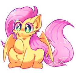 Size: 1080x1080 | Tagged: safe, artist:grey___cat, imported from derpibooru, fluttershy, pegasus, pony, ear fluff, female, mare, raised hoof, simple background, sitting, solo, white background, wings