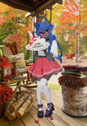 Size: 971x1410 | Tagged: safe, artist:dogs, derpibooru exclusive, imported from derpibooru, oc, oc only, anthro, autumn, birthday, cake, clothes, collage, female, food, mare, mary janes, photoshop, scenery, shoes, skirt