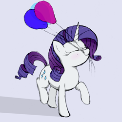 Size: 2919x2919 | Tagged: safe, artist:mizhisha, imported from derpibooru, rarity, pony, unicorn, balloon, blushing, cute, eyes closed, female, happy, mare, mouth hold, raribetes, simple background, smiling, solo, that pony sure does love balloons