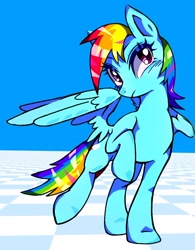 Size: 1470x1885 | Tagged: safe, artist:stacy_165cut, imported from derpibooru, rainbow dash, pegasus, pony, blue background, female, mare, partially open wings, raised hoof, raised leg, simple background, solo, wings