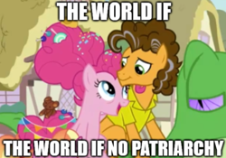 Size: 730x511 | Tagged: safe, edit, edited screencap, imported from derpibooru, screencap, cheese sandwich, gummy, pinkie pie, the last problem, caption, image macro, meme, text, wat