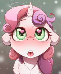 Size: 2131x2589 | Tagged: safe, alternate version, artist:alcor, imported from derpibooru, sweetie belle, pony, unicorn, blushing, female, floppy ears, heart, heart eyes, looking up, open mouth, solo, wingding eyes