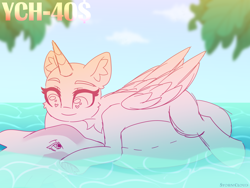 Size: 2500x1875 | Tagged: safe, artist:fluffywhirlpool, imported from derpibooru, oc, dolphin, pony, any race, commission, inner tube, looking down, smiling, solo, swimming, water, your character here