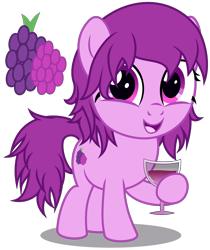 Size: 3110x3700 | Tagged: safe, artist:strategypony, imported from derpibooru, oc, oc only, oc:share dast, earth pony, pony, drink, earth pony oc, female, filly, foal, glass, grape juice, hoof hold, juice, looking at you, not berry punch, simple background, smiling, transparent background