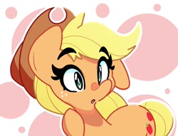 Size: 1580x1205 | Tagged: safe, artist:kindakismet, imported from derpibooru, applejack, earth pony, pony, applejack's hat, circle background, cowboy hat, female, freckles, hat, mare, open mouth, simple background, solo, white background