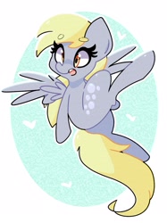 Size: 1943x2592 | Tagged: safe, artist:kindakismet, imported from derpibooru, derpy hooves, pegasus, pony, circle background, cute, derp, derpabetes, female, heart, mare, open mouth, simple background, solo, white background, wings