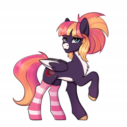 Size: 1920x1920 | Tagged: safe, artist:tanatos, imported from derpibooru, oc, oc only, oc:sunrise virture, pegasus, pony, clothes, simple background, socks, solo, striped socks, white background