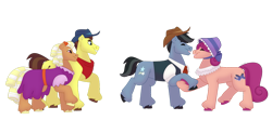 Size: 1280x569 | Tagged: safe, artist:itstechtock, imported from derpibooru, bandana baldwin, bonnie rose, high stakes, prairie belle, star spur, earth pony, pony, appleloosa resident, background pony, female, hat, male, mare, simple background, stallion, transparent background