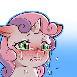 Size: 1159x1159 | Tagged: safe, artist:cold-blooded-twilight, imported from derpibooru, sweetie belle, pony, unicorn, blushing, crying, gradient background, runny nose, simple background, solo, transparent background