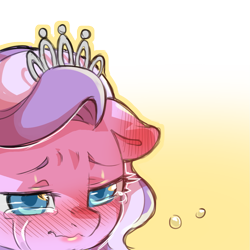 Size: 1159x1159 | Tagged: safe, artist:cold-blooded-twilight, imported from derpibooru, diamond tiara, earth pony, pony, blushing, crying, gradient background, simple background, solo, transparent background