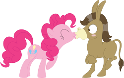 Size: 3570x2277 | Tagged: safe, artist:porygon2z, imported from derpibooru, pinkie pie, oc, oc:duncan, donkey, earth pony, pony, canon x oc, female, kiss on the lips, kissing, male, simple background, straight, surprise kiss, transparent background