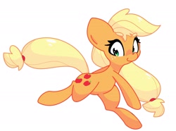 Size: 2334x1737 | Tagged: safe, artist:kindakismet, imported from derpibooru, applejack, earth pony, pony, cute, female, freckles, hatless, jackabetes, mare, missing accessory, simple background, solo, white background