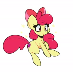 Size: 2222x2232 | Tagged: safe, artist:kindakismet, imported from derpibooru, apple bloom, earth pony, pony, adorabloom, apple bloom's bow, bow, cute, female, filly, foal, hair bow, simple background, sitting, smiling, solo, stars, the cmc's cutie marks, white background