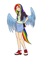 Size: 1350x1800 | Tagged: safe, artist:sanchaysquirrel, imported from derpibooru, rainbow dash, human, humanized, simple background, solo, tail, tailed humanization, transparent background, winged humanization, wings