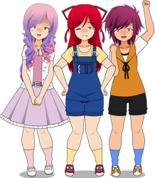 Size: 835x957 | Tagged: safe, artist:g-u-r-o, imported from derpibooru, apple bloom, scootaloo, sweetie belle, human, equestria girls, cutie mark crusaders, humanized, kisekae, simple background, solo, transparent background