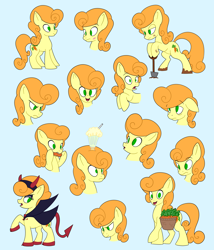 Size: 3000x3500 | Tagged: safe, artist:iron curtain, imported from derpibooru, carrot top, golden harvest, earth pony, pony, blue background, carrot, cyan background, food, saddle basket, shovel, simple background, solo