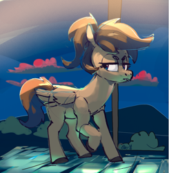 Size: 2257x2300 | Tagged: safe, artist:alumx, imported from derpibooru, oc, oc only, oc:doodles, pegasus, pony, female, frown, high res, lidded eyes, mare, raised hoof, solo