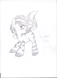 Size: 1275x1755 | Tagged: safe, artist:star, imported from ponybooru, oc, oc only, oc:liven up, zebra, blushing, grayscale, male, monochrome, raised tail, simple background, solo, stallion, tail, traditional art, white background