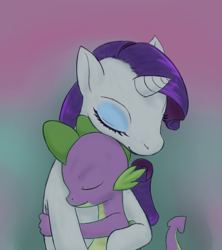 Size: 1680x1890 | Tagged: safe, artist:sanchaysquirrel, imported from derpibooru, rarity, spike, abstract background, hug