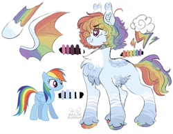 Size: 1280x989 | Tagged: safe, artist:equestrianartneighseum, imported from twibooru, part of a set, rainbow dash, bat pony, pegasus, pony, alternate cutie mark, bat wings, chest fluff, coat markings, colored wings, cutie mark, ear tufts, female, heart eyes, image, mare, multicolored hooves, multicolored wings, needs more jpeg, rainbow wings, redesign, self paradox, simple background, solo, unshorn fetlocks, white background, wingding eyes, wings