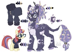 Size: 1280x930 | Tagged: safe, artist:equestrianartneighseum, imported from twibooru, part of a set, pony, unicorn, alternate cutie mark, chest fluff, clothes, coat markings, colored hooves, curved horn, female, glasses, heart eyes, horn, image, leonine tail, mare, needs more jpeg, redesign, self paradox, simple background, solo, sweater, unshorn fetlocks, white background, wingding eyes