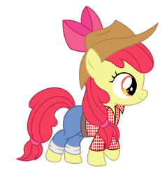 Size: 2471x2663 | Tagged: safe, artist:third uncle, imported from derpibooru, apple bloom, earth pony, pony, bow, clothes, denim, female, hair bow, hat, jeans, mare, pants, simple background, solo, transparent background, unmoving plaid