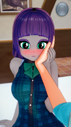 Size: 1080x1920 | Tagged: safe, artist:ratachu666, imported from derpibooru, maud pie, human, equestria girls, 3d, blushing, female, hand on face, koikatsu, looking at you, offscreen character, pov, solo focus