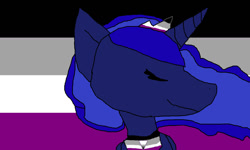 Size: 1024x616 | Tagged: safe, artist:ottermelonenjoyslife, imported from derpibooru, princess luna, alicorn, pony, asexual, asexual pride flag, eyes closed, female, pride, pride flag, smiling, solo