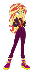 Size: 2100x4581 | Tagged: safe, artist:gmaplay, imported from derpibooru, sunset shimmer, human, equestria girls, equestria girls series, sunset's backstage pass!, spoiler:eqg series (season 2), boots, clothes, female, geode of empathy, gloves, high res, jacket, magical geodes, motorcross, music festival outfit, shoes, simple background, solo, transparent background, vector