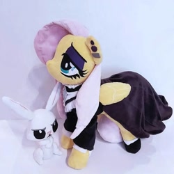 Size: 1046x1046 | Tagged: safe, artist:ponyplushiee, imported from derpibooru, angel bunny, fluttershy, pegasus, pony, rabbit, animal, duo, female, fluttergoth, goth, irl, male, mare, photo, plushie