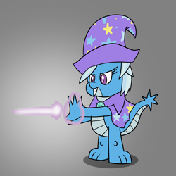 Size: 1600x1600 | Tagged: safe, artist:platinumdrop, imported from derpibooru, trixie, dragon, cape, clothes, dragonified, hat, magic, request, simple background, solo, species swap, trixie's cape, trixie's hat, trixiedragon