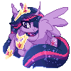 Size: 100x100 | Tagged: safe, artist:sugaryicecreammlp, imported from derpibooru, twilight sparkle, alicorn, pony, animated, blinking, crown, curved horn, gif, horn, jewelry, pixel art, regalia, simple background, solo, transparent background, twilight sparkle (alicorn)