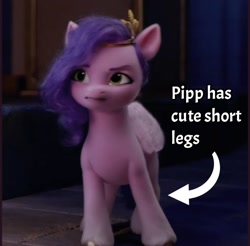 Size: 716x704 | Tagged: safe, edit, edited screencap, imported from derpibooru, screencap, pipp petals, pegasus, pony, spoiler:my little pony: a new generation, captain obvious, caption, female, g5, image macro, mare, my little pony: a new generation, pipp is short, solo, text