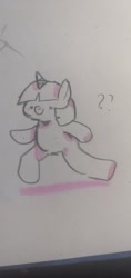 Size: 910x1920 | Tagged: safe, artist:grey___cat, imported from derpibooru, twilight sparkle, semi-anthro, unicorn, female, horn, mare, question mark, smiling, solo, traditional art, unicorn twilight