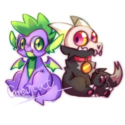Size: 1080x1080 | Tagged: safe, artist:grey___cat, imported from derpibooru, spike, dragon, spoiler:the owl house, collar, crossover, duo, duo male, king clawthorne, looking at you, male, pet tag, simple background, sitting, skull, spoilers for another series, the owl house, titan, white background, winged spike, wings