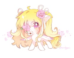 Size: 864x679 | Tagged: safe, artist:dreamsugar, imported from derpibooru, oc, oc only, pegasus, ace of spades, card, chibi, eye clipping through hair, female, floppy ears, flower, flower in hair, mare, mouth hold, playing card, rose, simple background, solo, spread wings, white background, wings