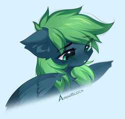 Size: 1173x1115 | Tagged: safe, artist:airiniblock, imported from derpibooru, oc, oc only, oc:emerald, pegasus, pony, abstract background, female, icon, patreon, patreon reward, pegasus oc, rcf community, solo, wings